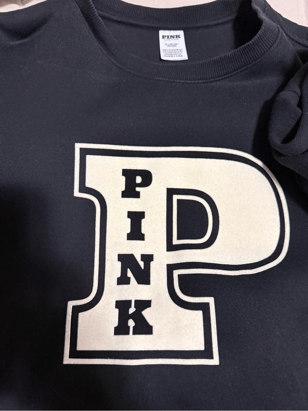 PINK Victoria's Secret Kids Black Sweatshirt with Cream 'P' Logo